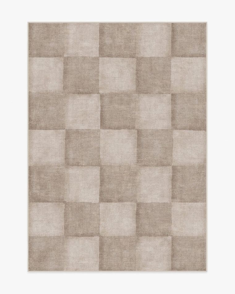 Hearth Check Warm Grey washable rug