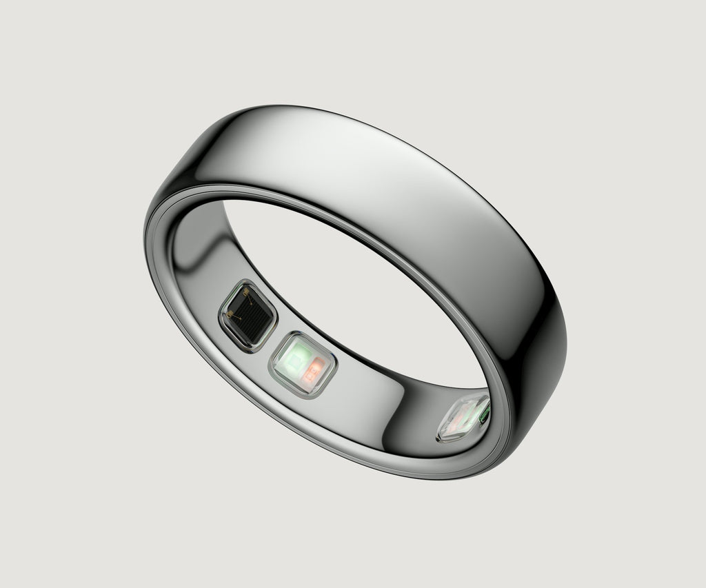 Titanium smart health ring in Silver — sensors