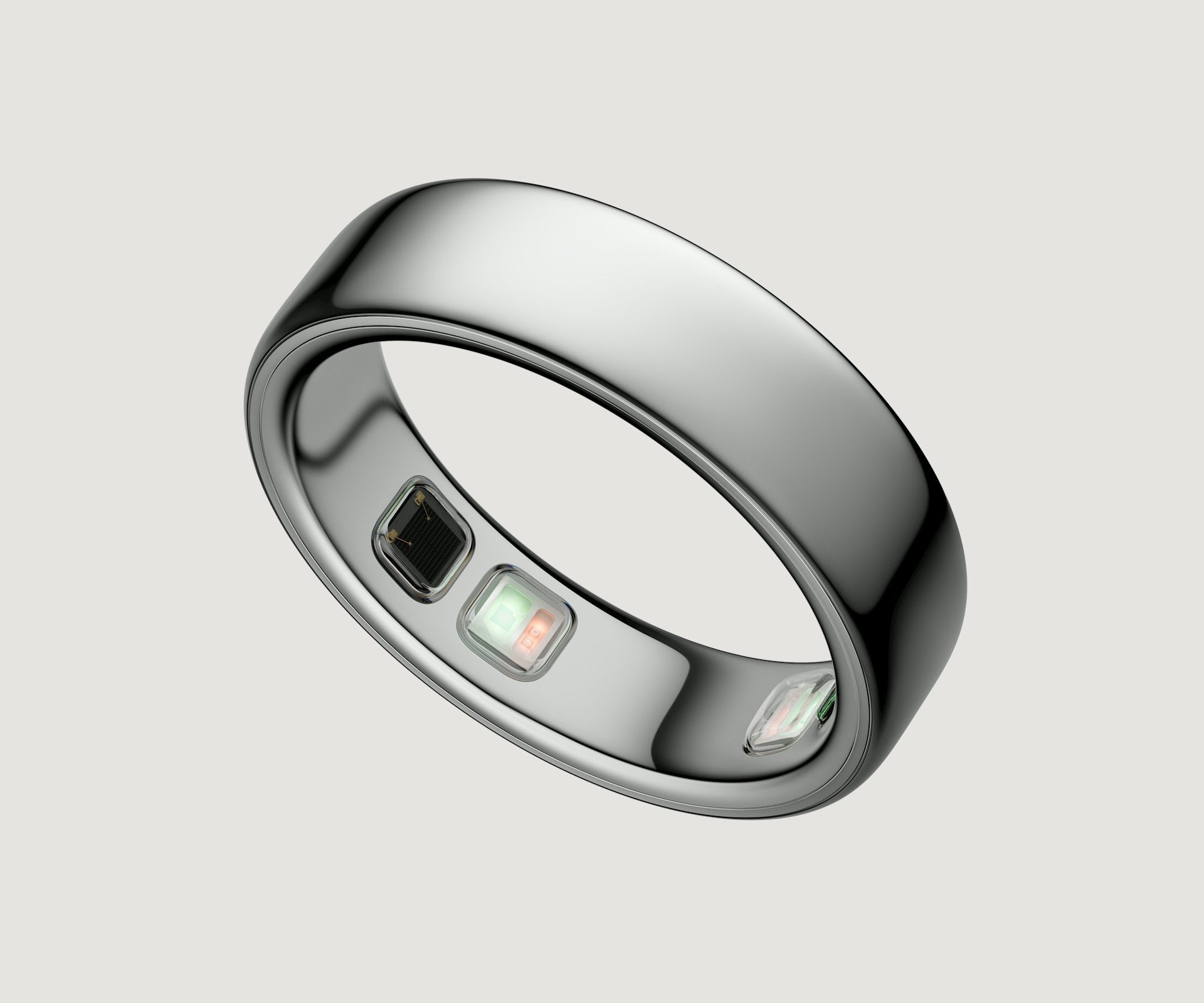 Titanium smart health ring in Silver — sensors