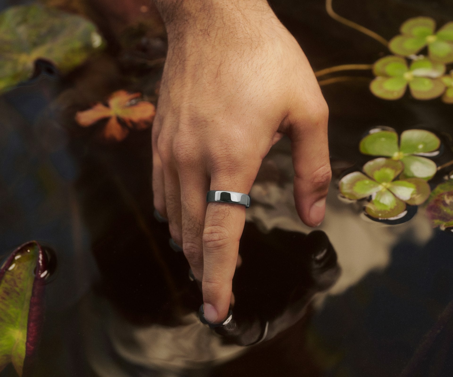 Titanium smart health ring in Silver — worn