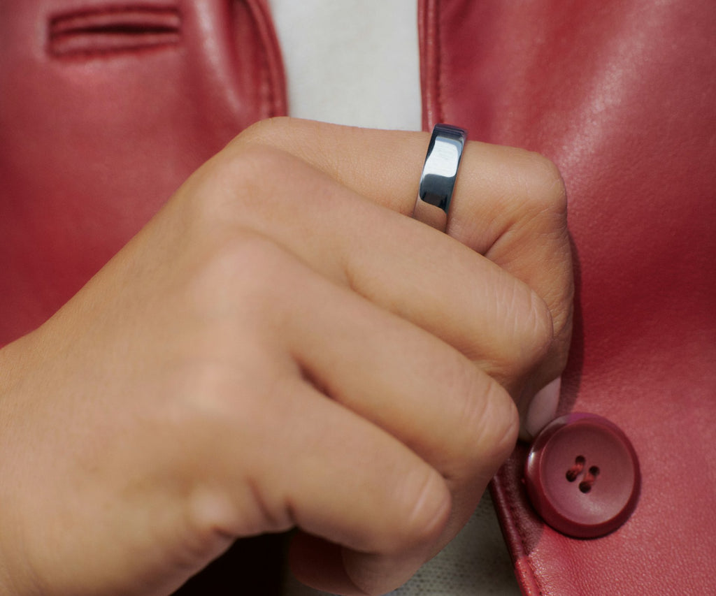 Titanium smart health ring in Silver — worn