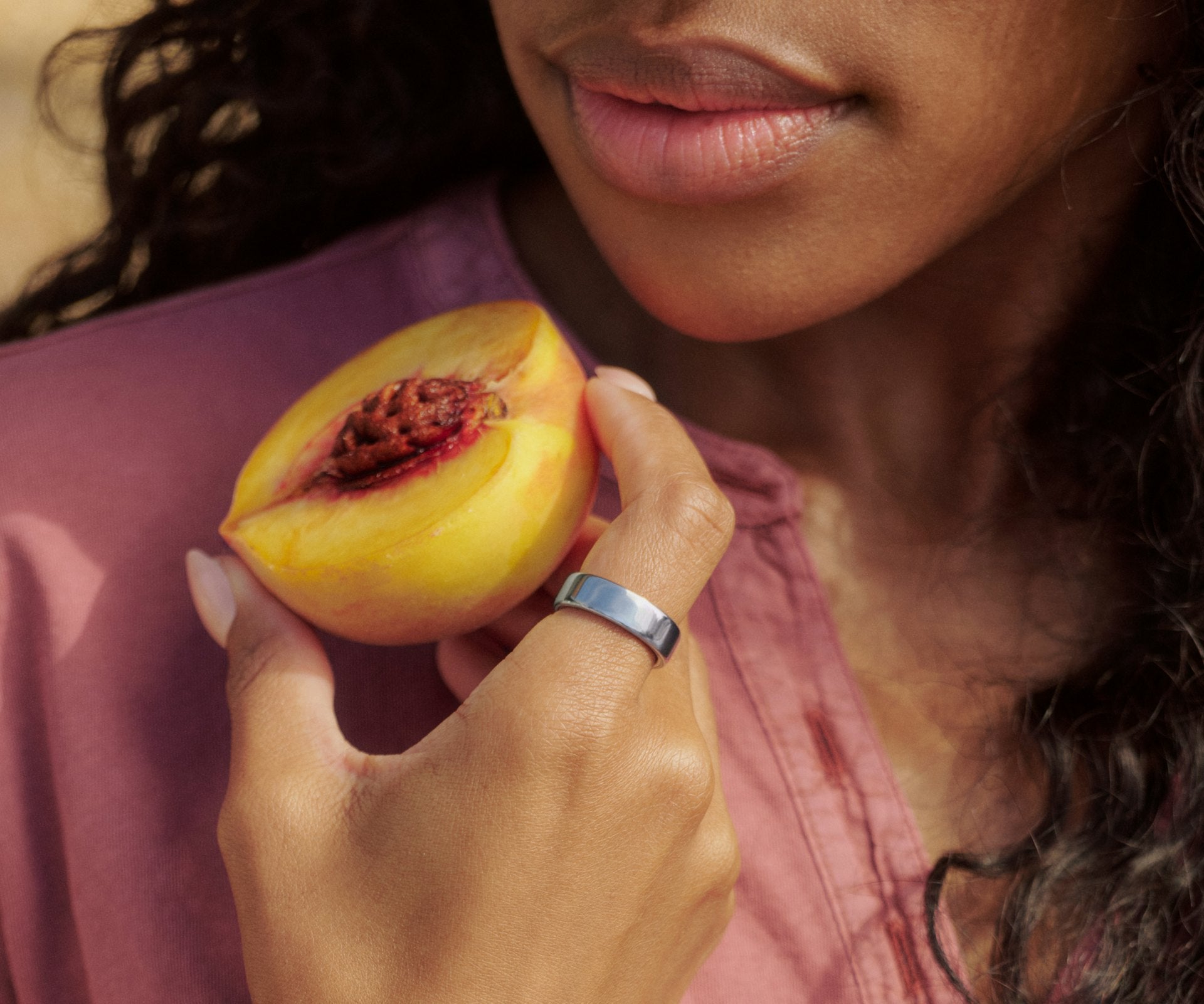 Titanium smart health ring in Silver — worn