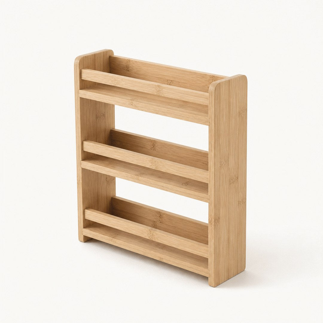 Tiered spice rack seen from the side showing the stepped tiers in profile