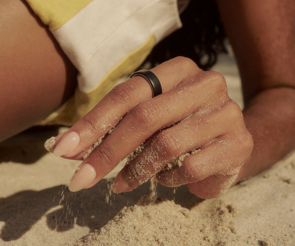 Titanium smart health ring in Stealth — worn