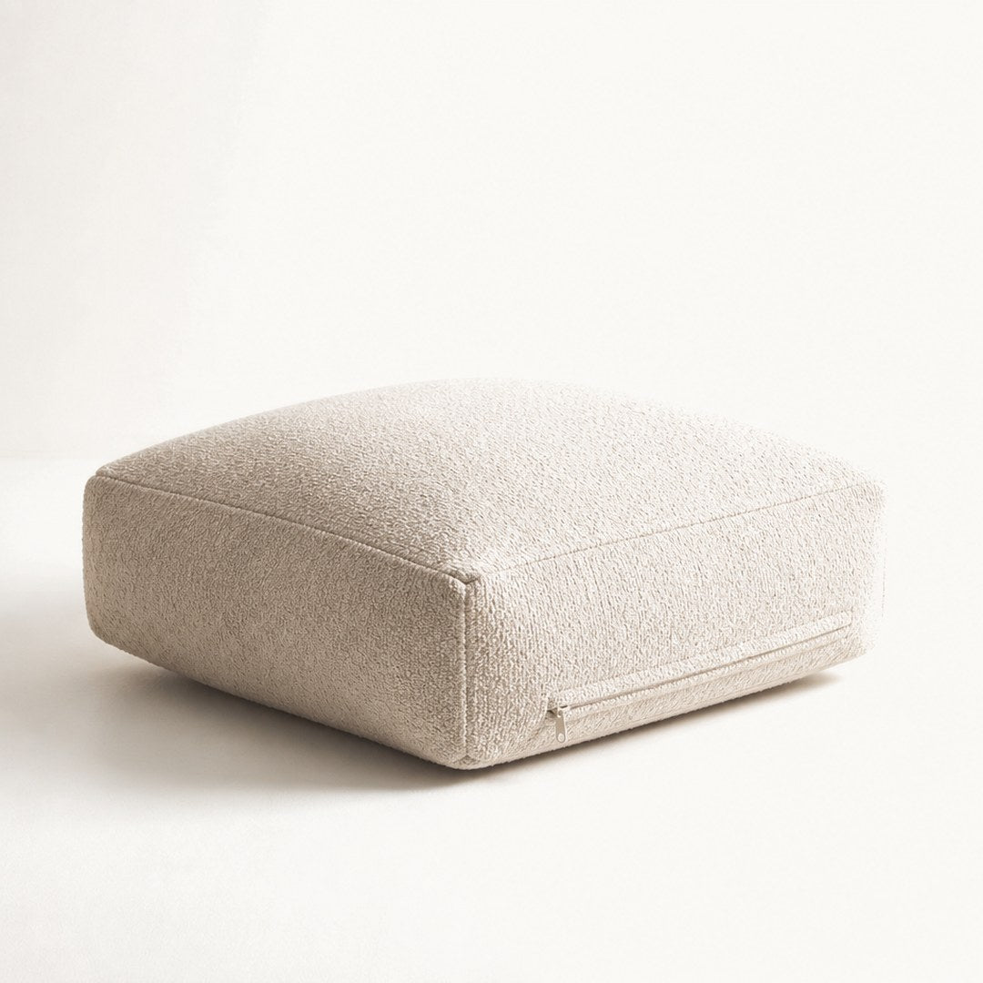 Large floor cushion, three-quarter view showing side gusset and piped seam