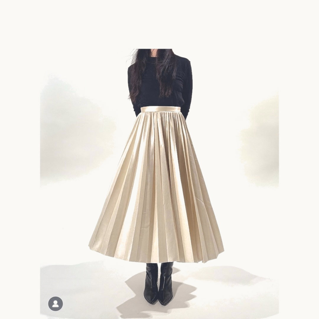 Pleated Satin Skirt